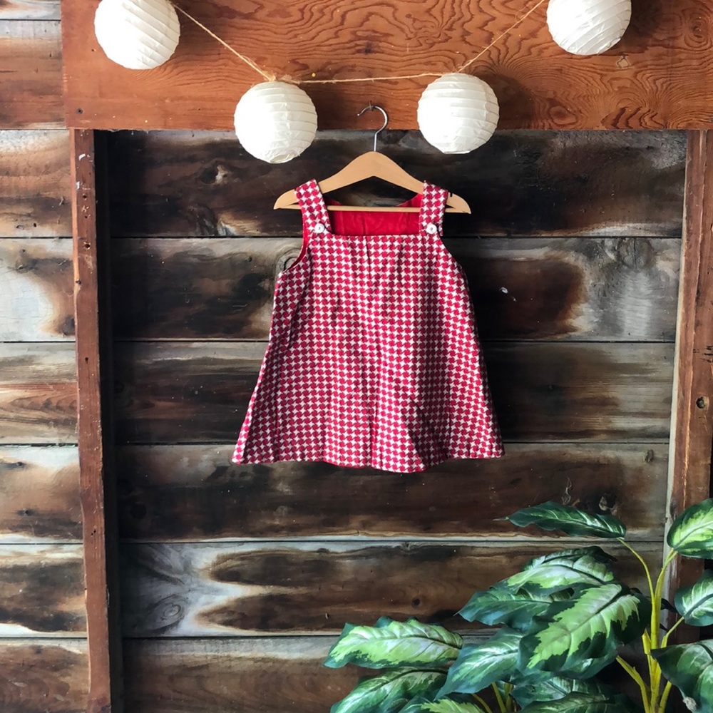 Vintage 1960s red flannel houndstooth dress / Christmas